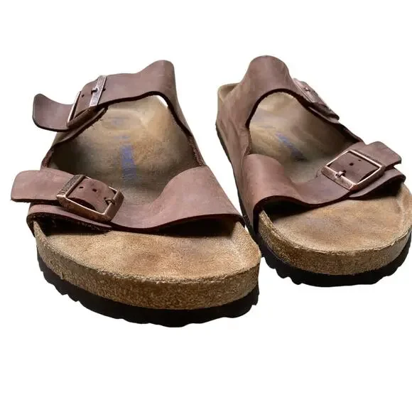 Birkenstock Men's Arizona Sandal EU 46 US 13 Brown Leather Slide Double Strap - Picture 4 of 13